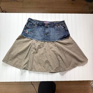 Vintage Mwah Jeans Y2K Patchwork Denim Khaki size 16W Embroidery Charms 00s